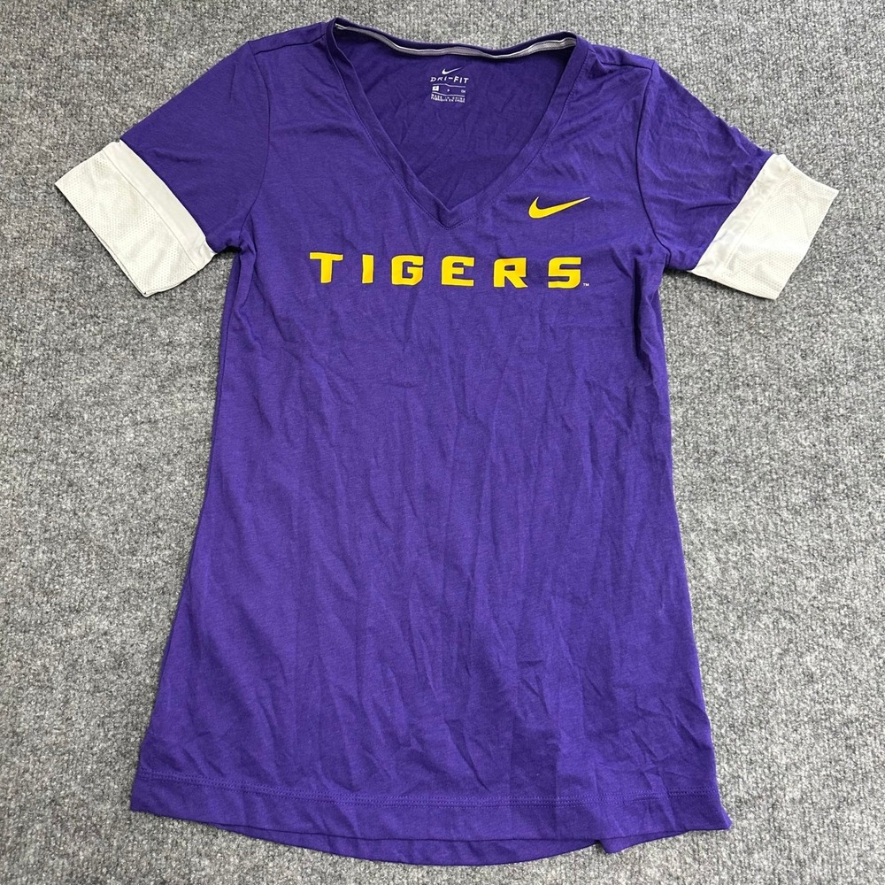 Nike T-Shirt Womens Size S Purple Organic Cotton Viscose Dri-Fit LSU Tigers Tee